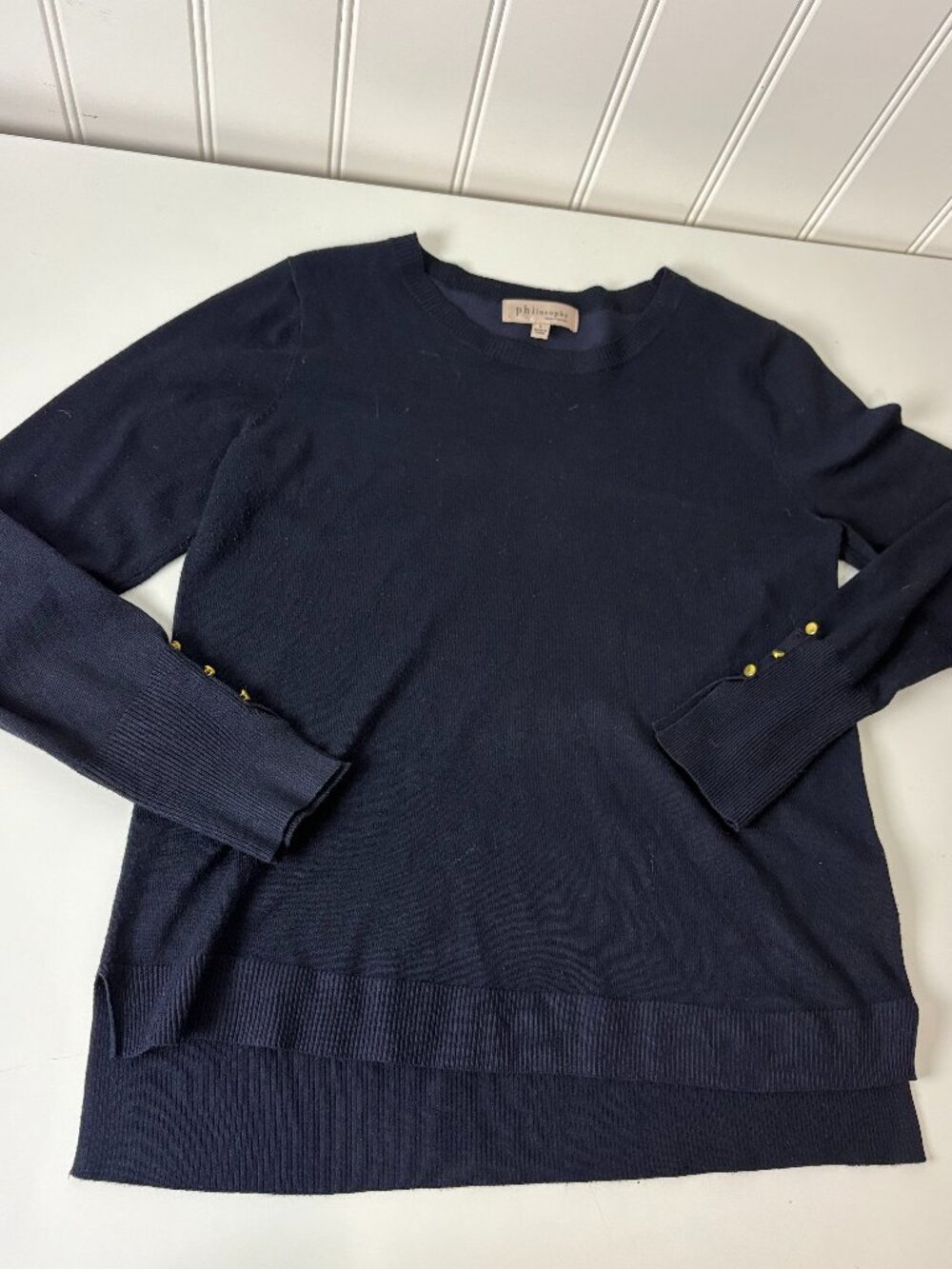 Philosophy Republic Clothing Sweater Women's Sz L Navy Blue